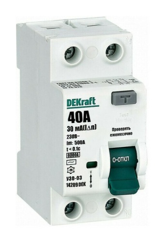 УЗО-03 ВДТ 2P 40А 30мА AC 6кА (14209DEK) Автоматический выключатель дифференциальный (УЗО)