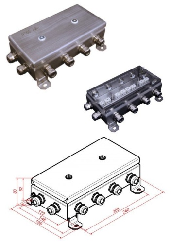 КМ-О (16к)-IP66-1224, 12 вводов, нержавейка Коробка монтажная огнестойкая