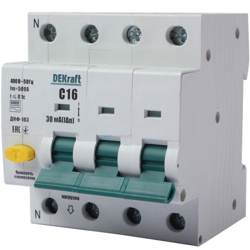 ДИФ-103 3Р+N 16А 30мА AC (16213DEK) Автоматический выключатель дифференциального тока ДИФ-103 3Р+N 16А 30мА AC (16213DEK) Автоматический выключатель дифференциального тока