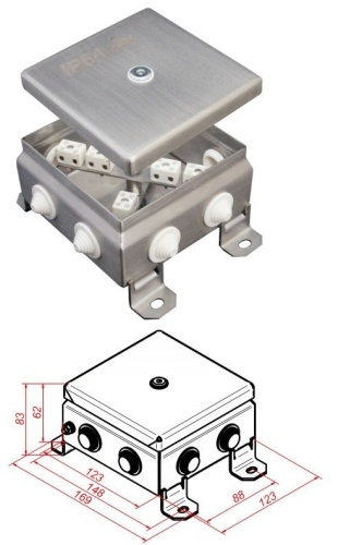 КМ-О (12к)-IP55-1212, 8 вводов, нержавейка Коробка монтажная огнестойкая