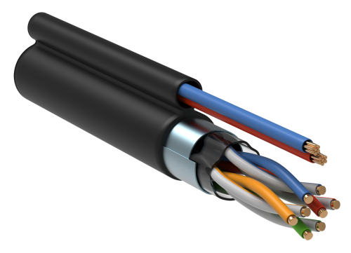 F/UTP 4х2х24AWG кат.5E LDPE (LC3-C5E04-379) Кабель симметричный (витая пара) с кабелем питания 2x0,75, черный