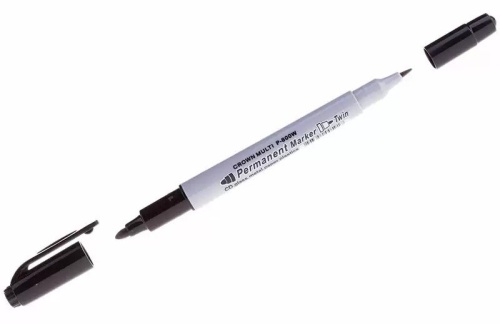 Маркер перманентный двухсторонний Crown «Multi Marker Twin» 2 мм/1 мм, черный, пулевидный (08-8401) Ручка для маркировки
