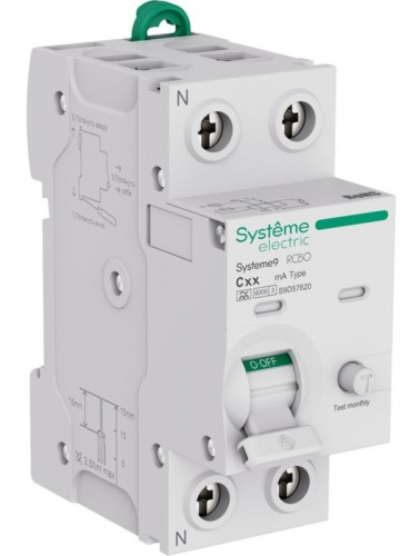 Systeme9 АВДТ 1P+N C 10A 6kA 30мА A 230В (S9D56610) Дифференциальный автоматический выключатель
