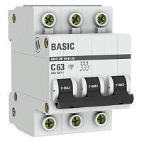 Автоматический выключатель 3P 63А (C) 4,5кА ВА 47-29 Basic (mcb4729-3-63C) Автоматический выключатель
