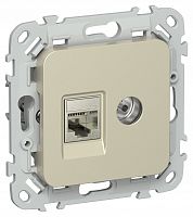 FLITE Розетка 2-местная RJ45/TV кат 6 STP РКТВ6-2-1-ФлШ скрытой установки шампань (FI-AK21-2-K37)