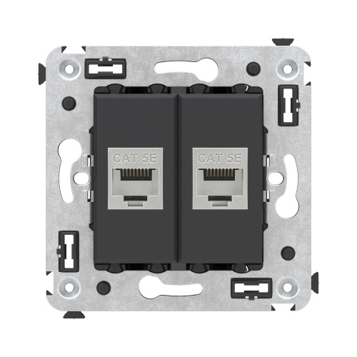 Розетка RJ-45 в стену, кат.6E, Avanti, двойная, черная матовая (4412764) Розетка компьютерная