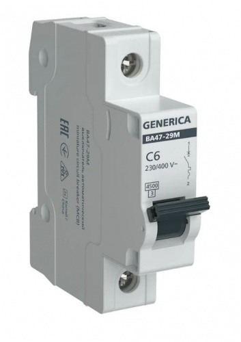 GENERICA ВА47-29М 1P C 6А 4,5кА (MVA21-1-006-C-G) Автоматический выключатель