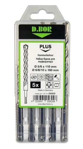 Набор буров SDS-plus V PLUS 5шт, 2-cutting (240400) Набор буров SDS-plus (5,6х110 мм; 6,8,10х160 мм)