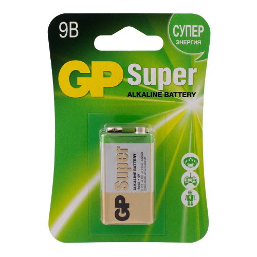 GP Super Alkaline 9V Крона (GP 1604A-5CR1), БЛИСТЕР Алкалиновая батарейка GP Super Alkaline 9V Крона (GP 1604A-5CR1), БЛИСТЕР Алкалиновая батарейка