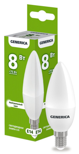 Лампа светодиодная C35 свеча 8Вт 230В 4000К E14 GENERICA (LL-C35-08-230-40-E14-G) Лампа светодиодная фото 2