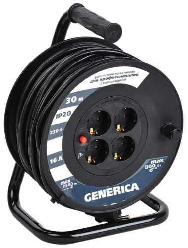 УК20 4 места 2P+PE, 20м GENERICA (WKP20-16-04-20-G) Удлинитель на катушке с термозащитой, 3х1,5кв.мм УК20 4 места 2P+PE, 20м GENERICA (WKP20-16-04-20-G) Удлинитель на катушке с термозащитой, 3х1,5кв.мм
