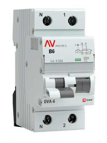 DVA-6 1P+N 6А B 30мА AC 6кА AVERES (rcbo6-1pn-6B-30-ac-av) Дифференциальный автоматический выключатель